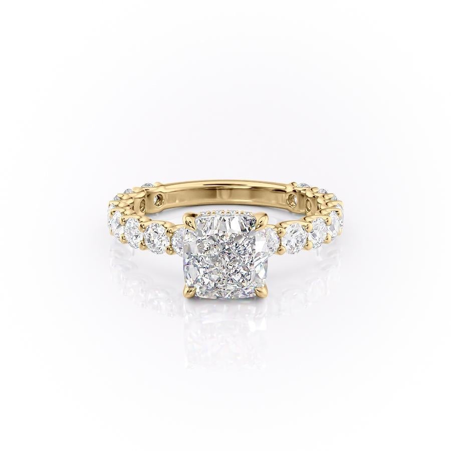 The Celeste — Cushion Lab Diamond Pavé Shoulder Secret Halo Engagement Ring