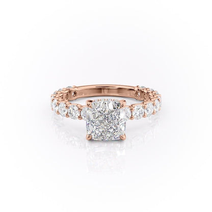 The Celeste — Cushion Lab Diamond Pavé Shoulder Secret Halo Engagement Ring