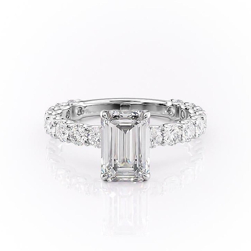 The Celeste — Emerald Lab Diamond Pavé Shoulder Secret Halo Engagement Ring