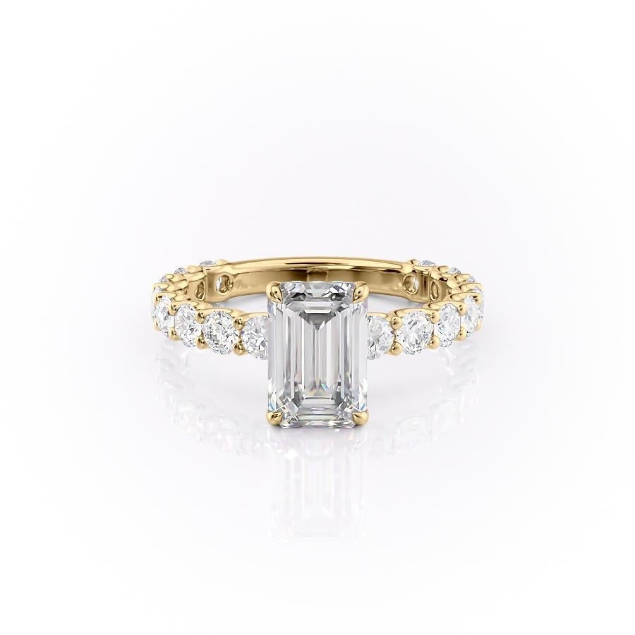 The Celeste — Emerald Lab Diamond Pavé Shoulder Secret Halo Engagement Ring