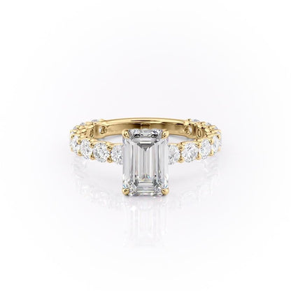 The Celeste — Emerald Lab Diamond Pavé Shoulder Secret Halo Engagement Ring