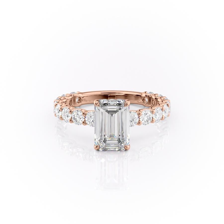 The Celeste — Emerald Lab Diamond Pavé Shoulder Secret Halo Engagement Ring