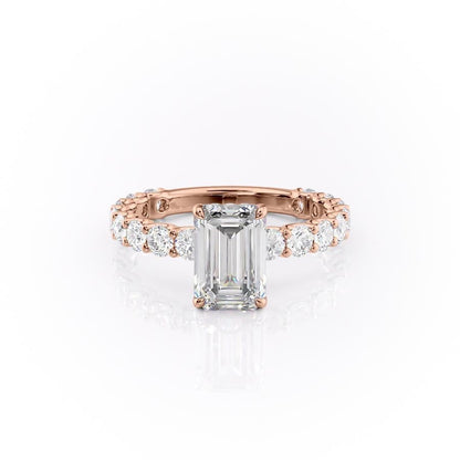 The Celeste — Emerald Lab Diamond Pavé Shoulder Secret Halo Engagement Ring
