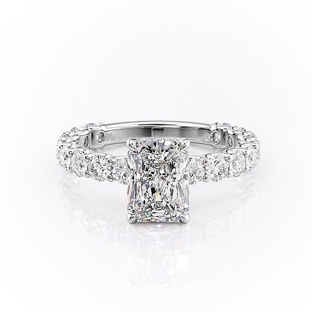 The Celeste — Radiant Lab Diamond Pavé Shoulder Secret Halo Engagement Ring