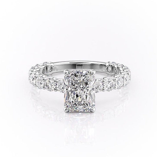 The Celeste — Radiant Lab Diamond Pavé Shoulder Secret Halo Engagement Ring