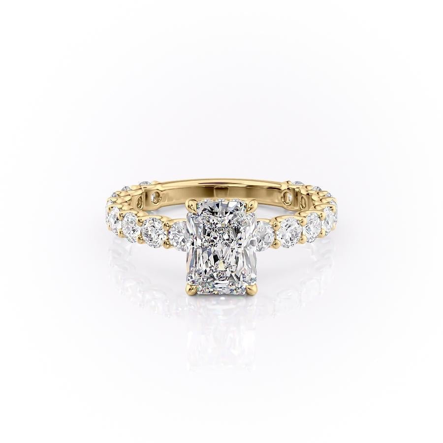 The Celeste — Radiant Lab Diamond Pavé Shoulder Secret Halo Engagement Ring
