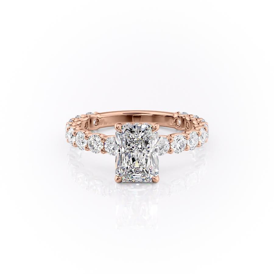 The Celeste — Radiant Lab Diamond Pavé Shoulder Secret Halo Engagement Ring