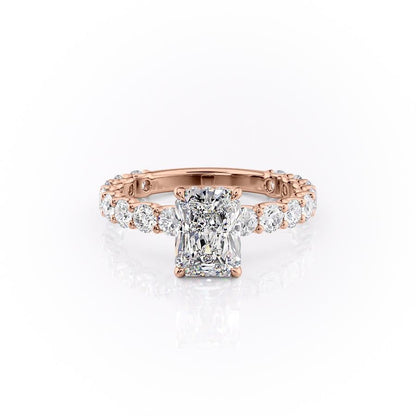 The Celeste — Radiant Lab Diamond Pavé Shoulder Secret Halo Engagement Ring
