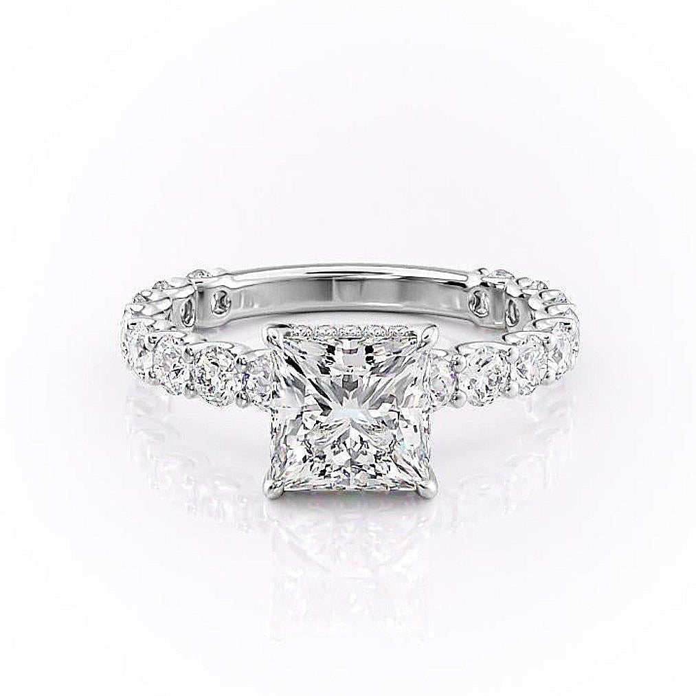 The Celeste — Princess Lab Diamond Pavé Shoulder Secret Halo Engagement Ring IV