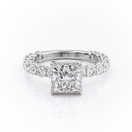 The Celeste — Princess Lab Diamond Pavé Shoulder Secret Halo Engagement Ring IV