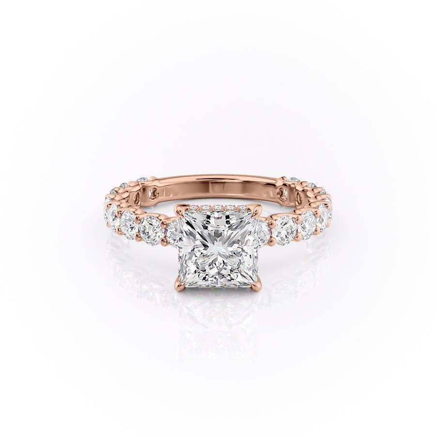 The Celeste — Princess Lab Diamond Pavé Shoulder Secret Halo Engagement Ring IV