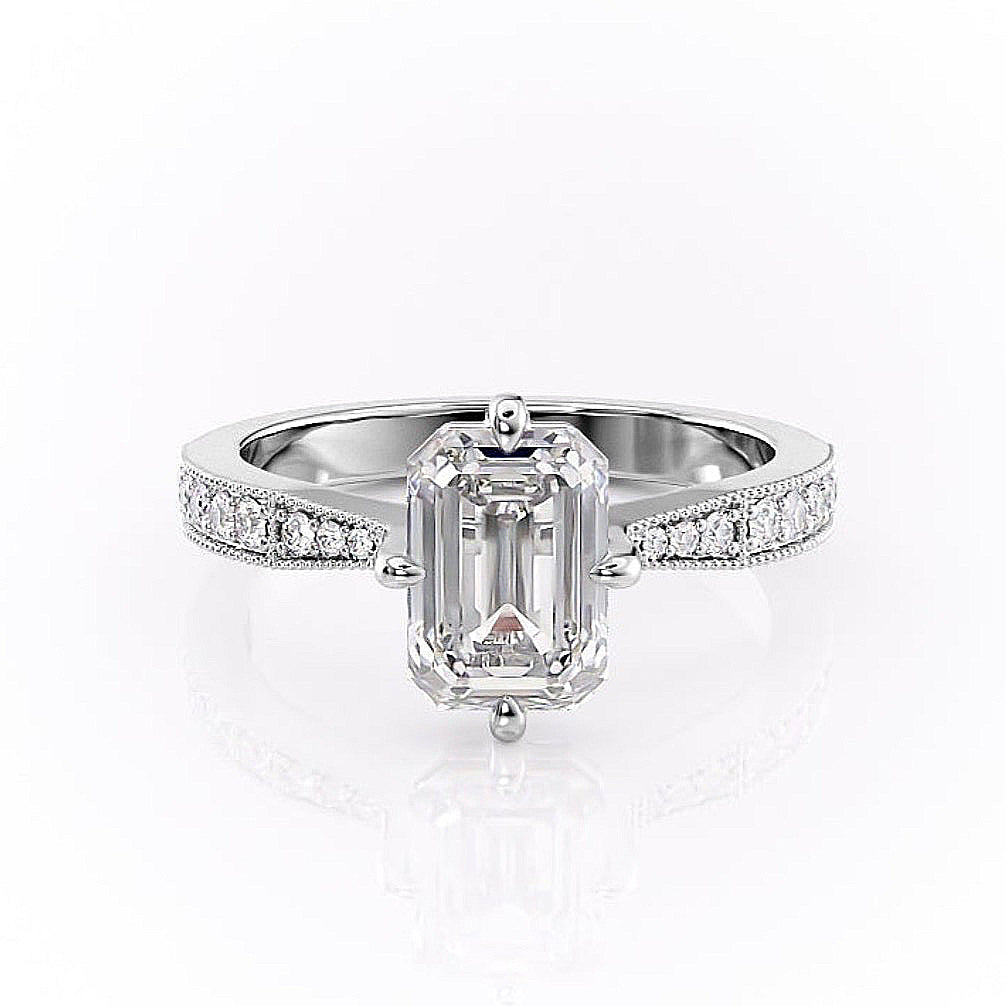 The Isla — Emerald Lab Diamond Side-Stone Engagement Ring