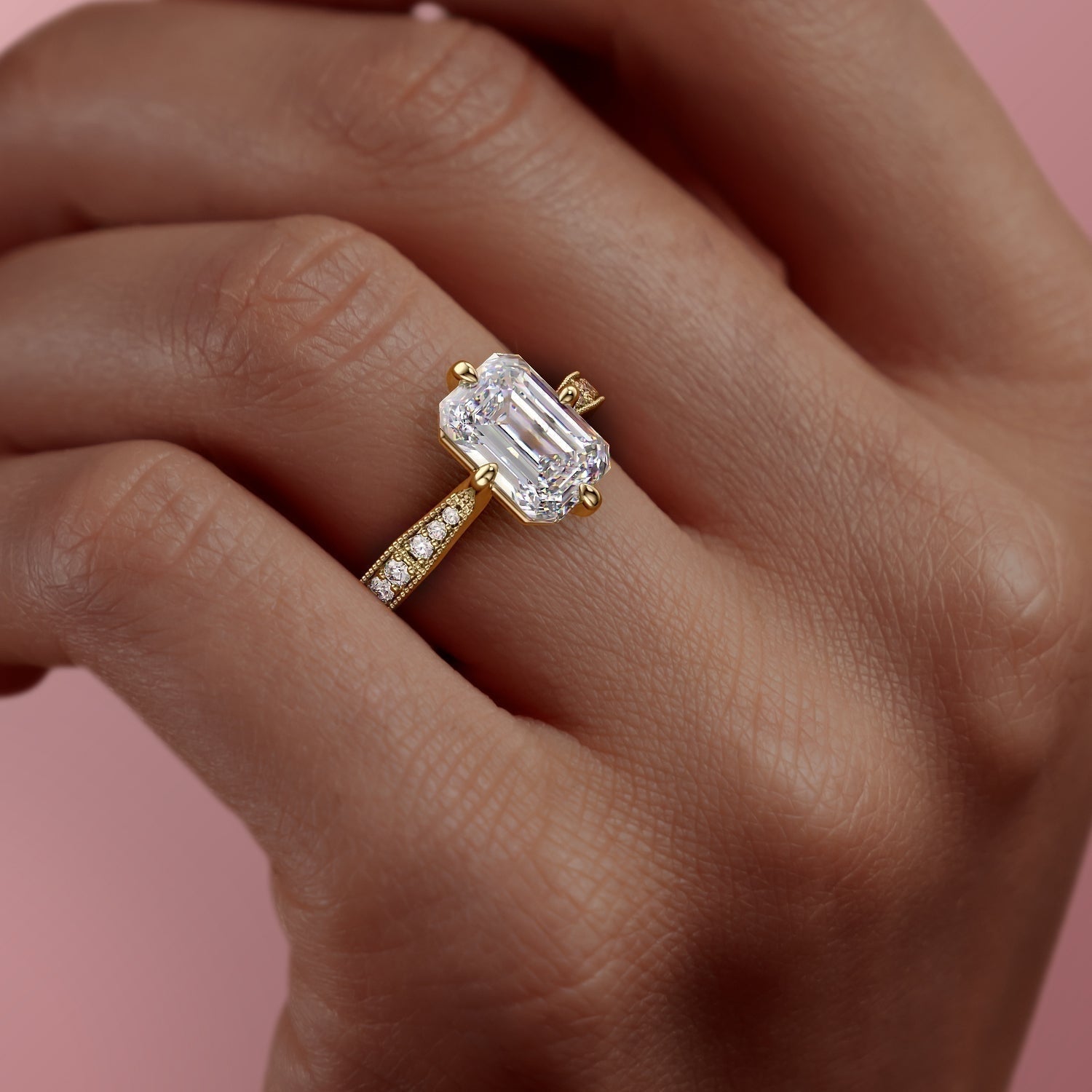 The Isla — Emerald Lab Diamond Side-Stone Engagement Ring
