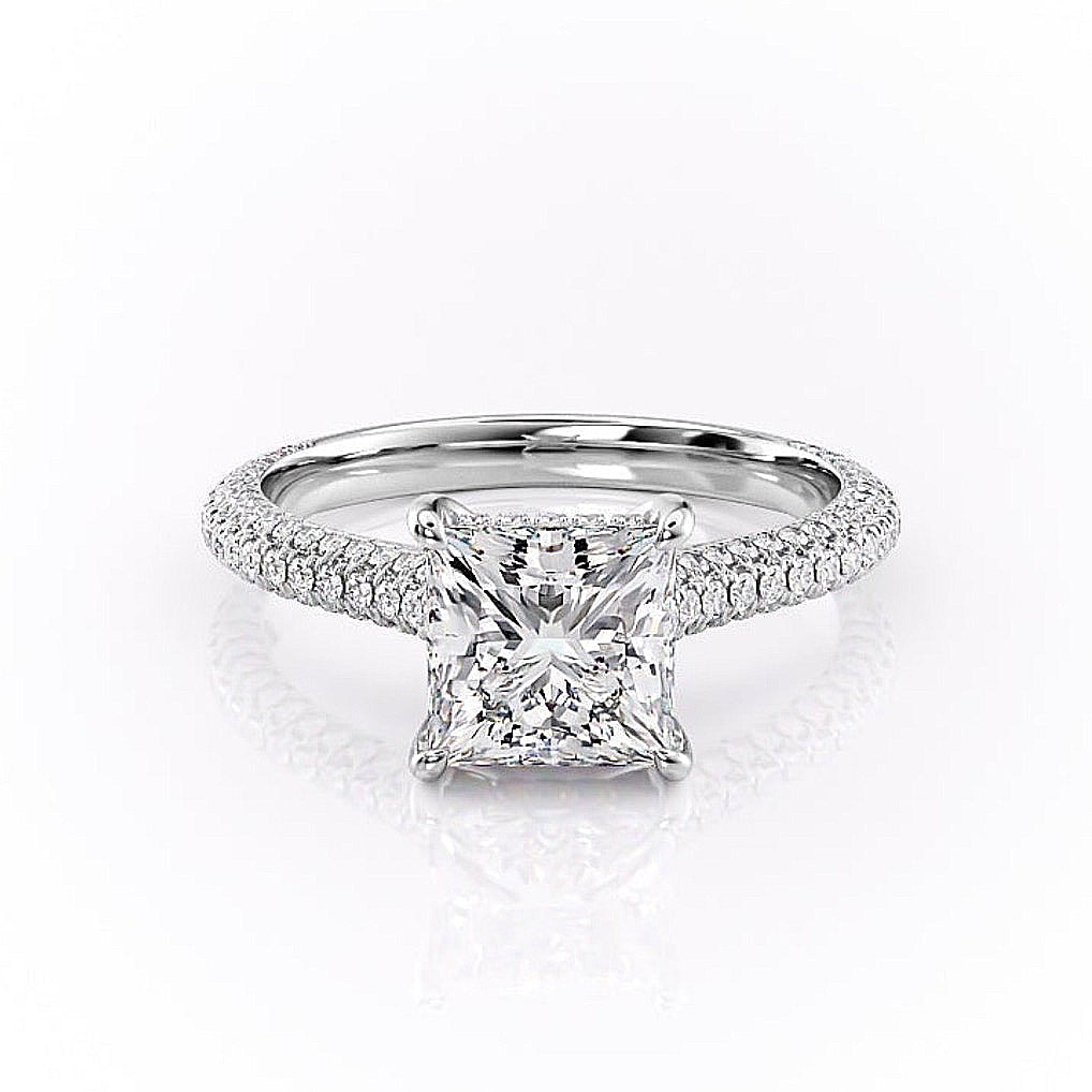 The Celeste — Princess Lab Diamond Pavé Shoulder Engagement Ring
