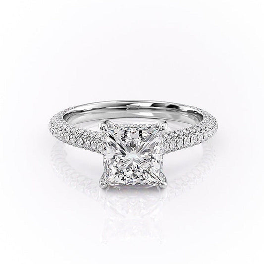 The Celeste — Princess Lab Diamond Pavé Shoulder Engagement Ring