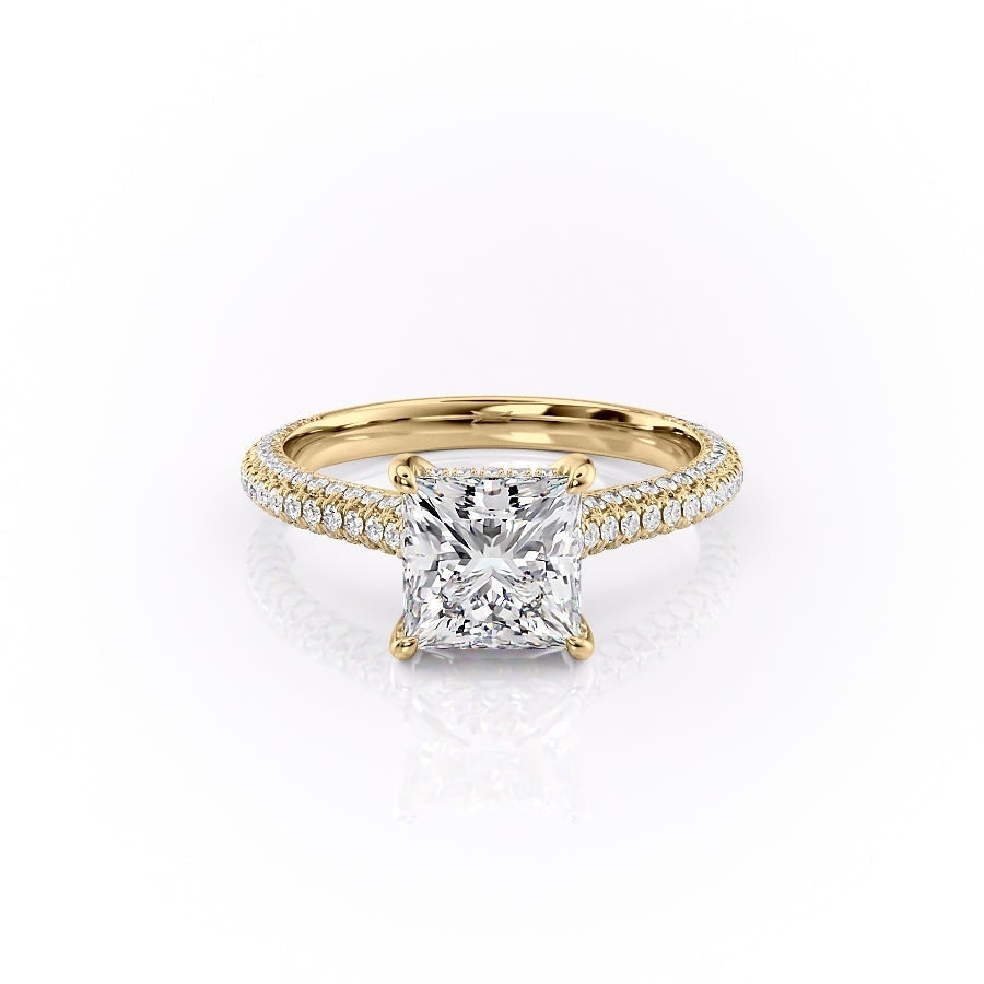 The Celeste — Princess Lab Diamond Pavé Shoulder Engagement Ring