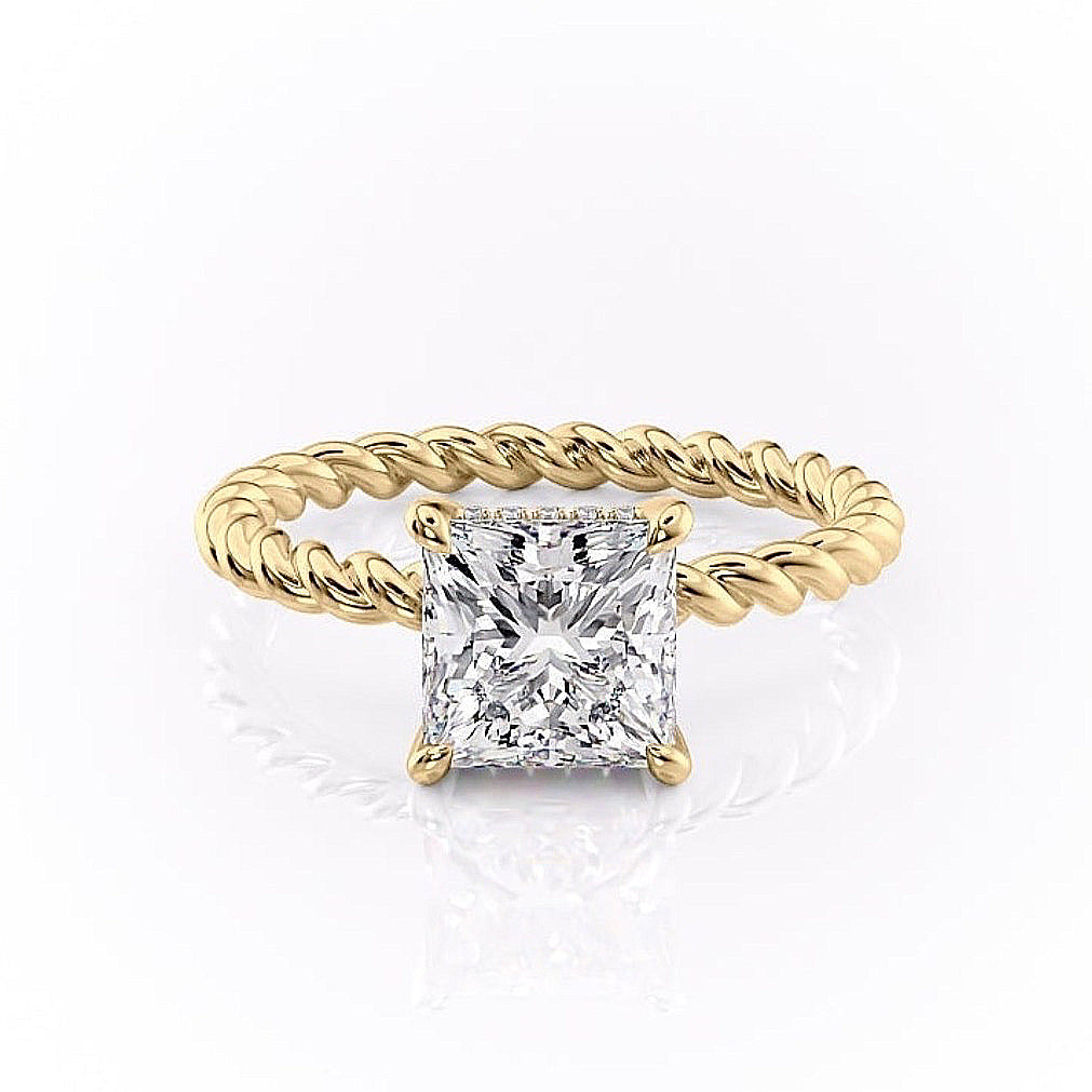 The Elise — Princess Lab Diamond Twisted Band Secret Halo Engagement Ring