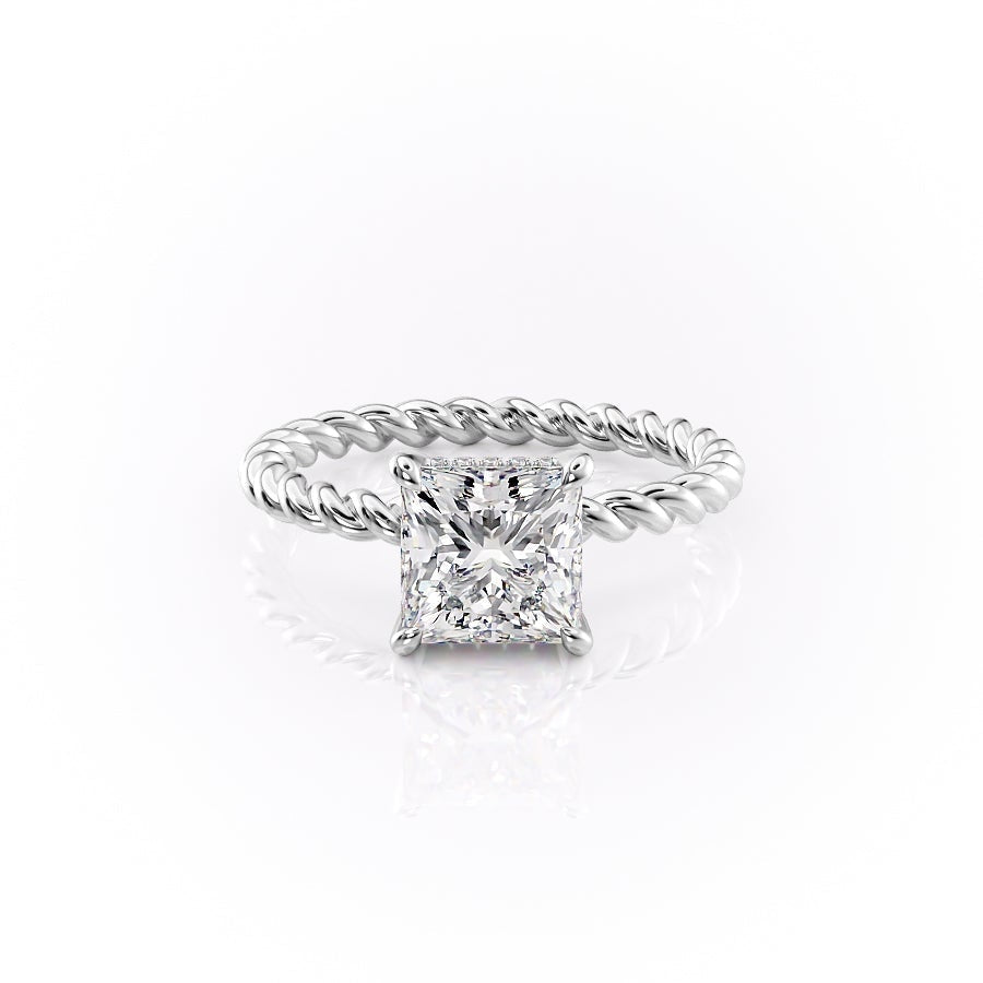 The Elise — Princess Lab Diamond Twisted Band Secret Halo Engagement Ring