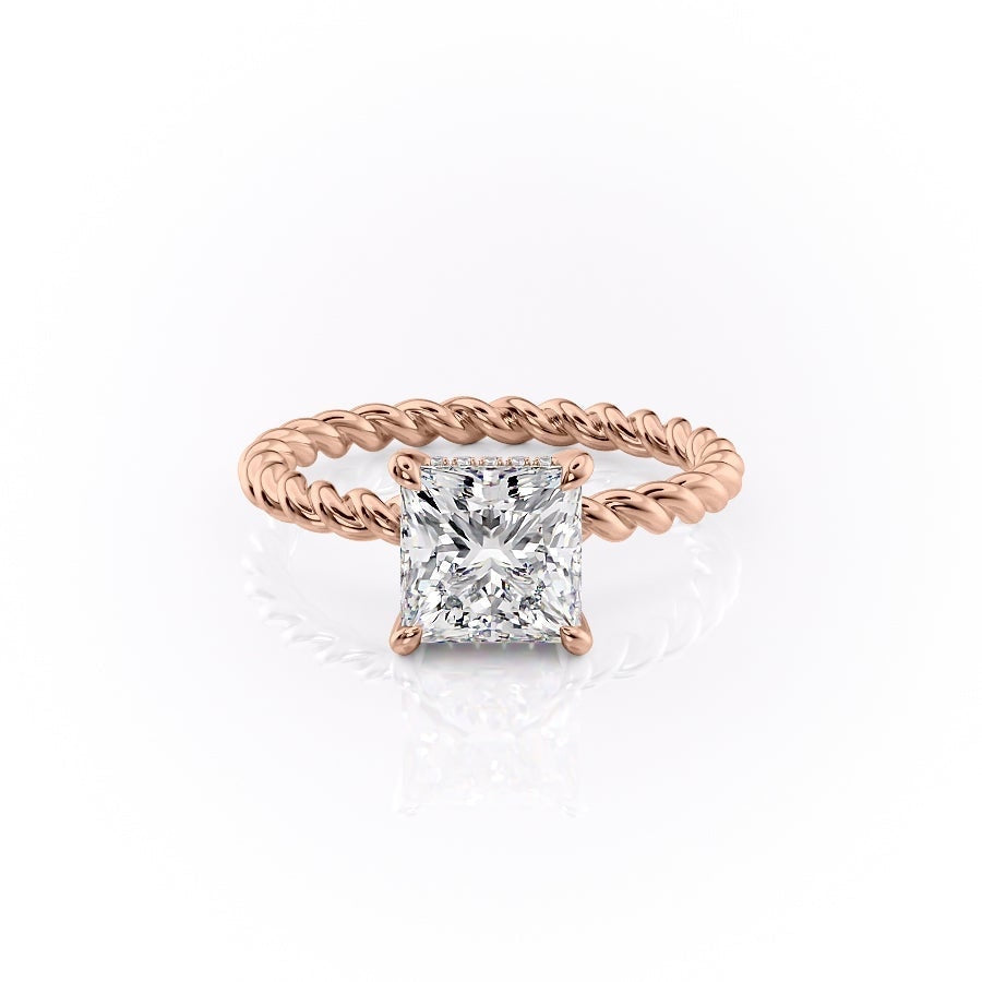 The Elise — Princess Lab Diamond Twisted Band Secret Halo Engagement Ring