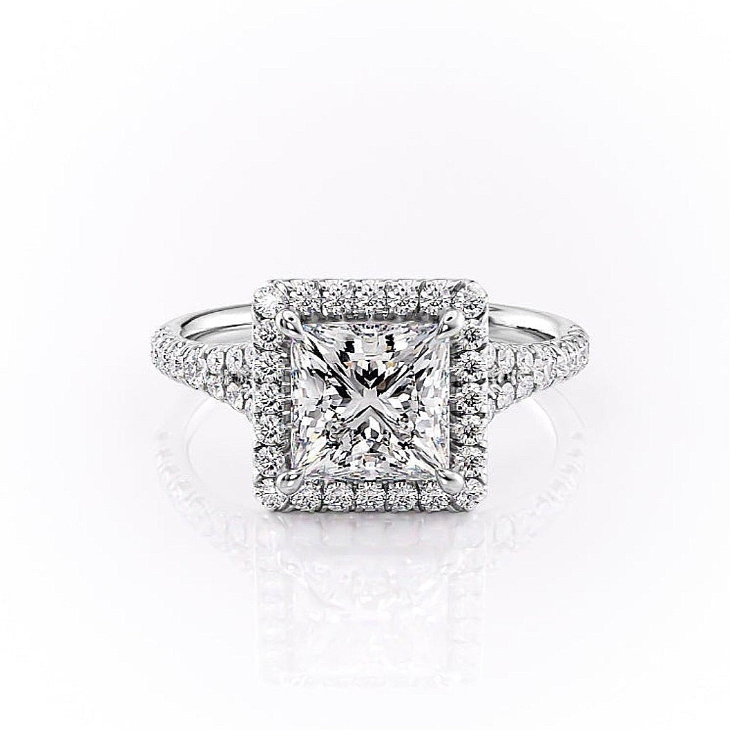 The Olivia — Princess Lab Diamond Split-Shank Halo Engagement Ring
