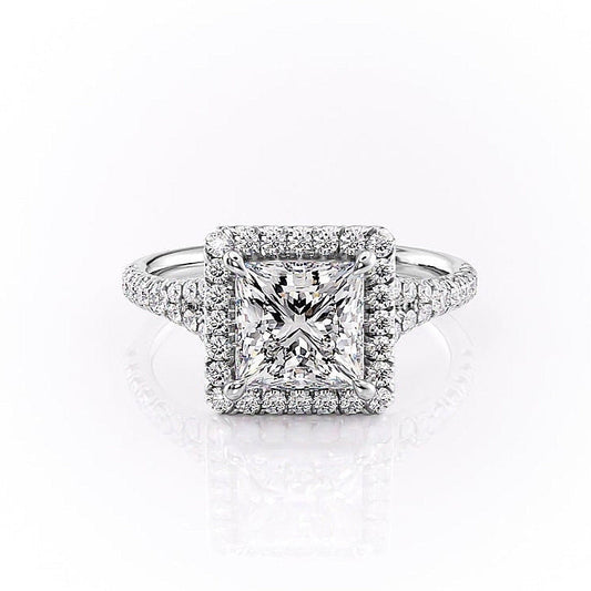 The Olivia — Princess Lab Diamond Split-Shank Halo Engagement Ring
