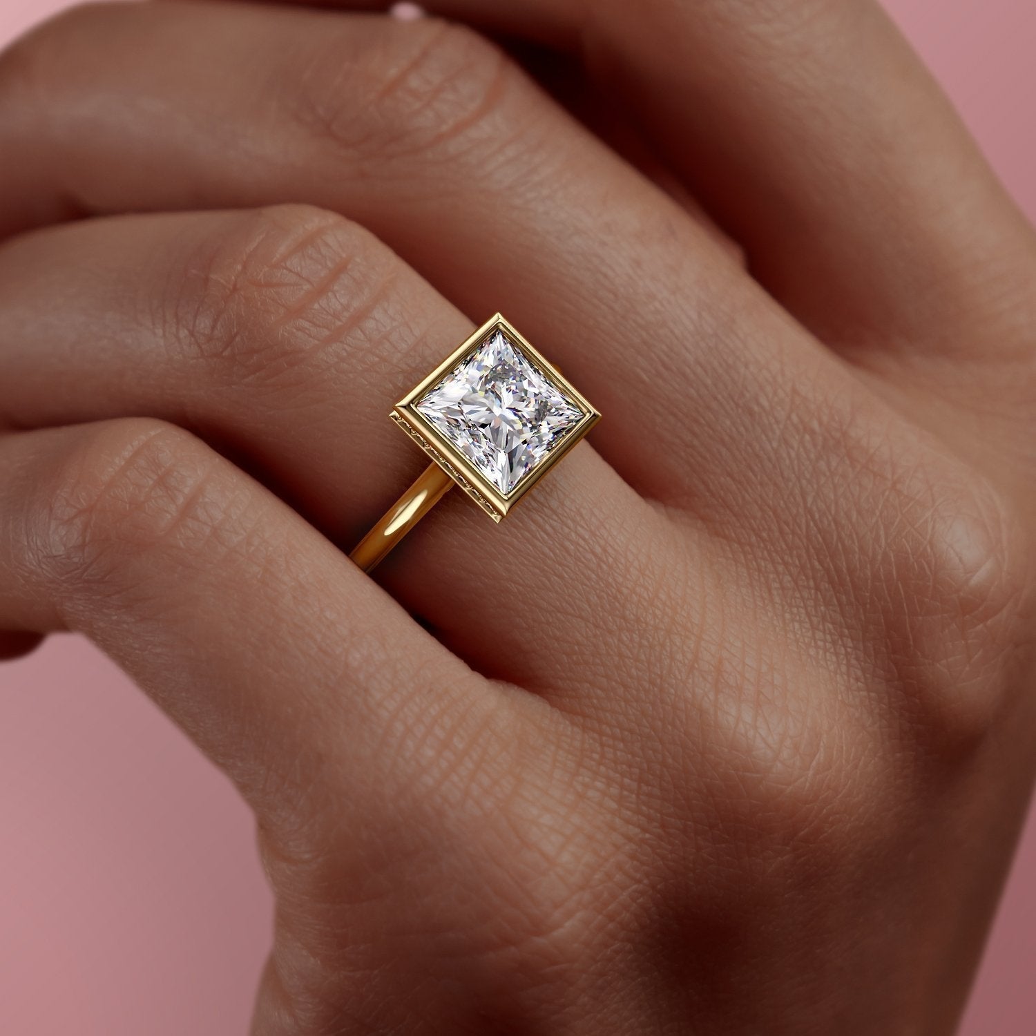 The Eva — Princess Lab Diamond Bezel Secret Halo Engagement Ring