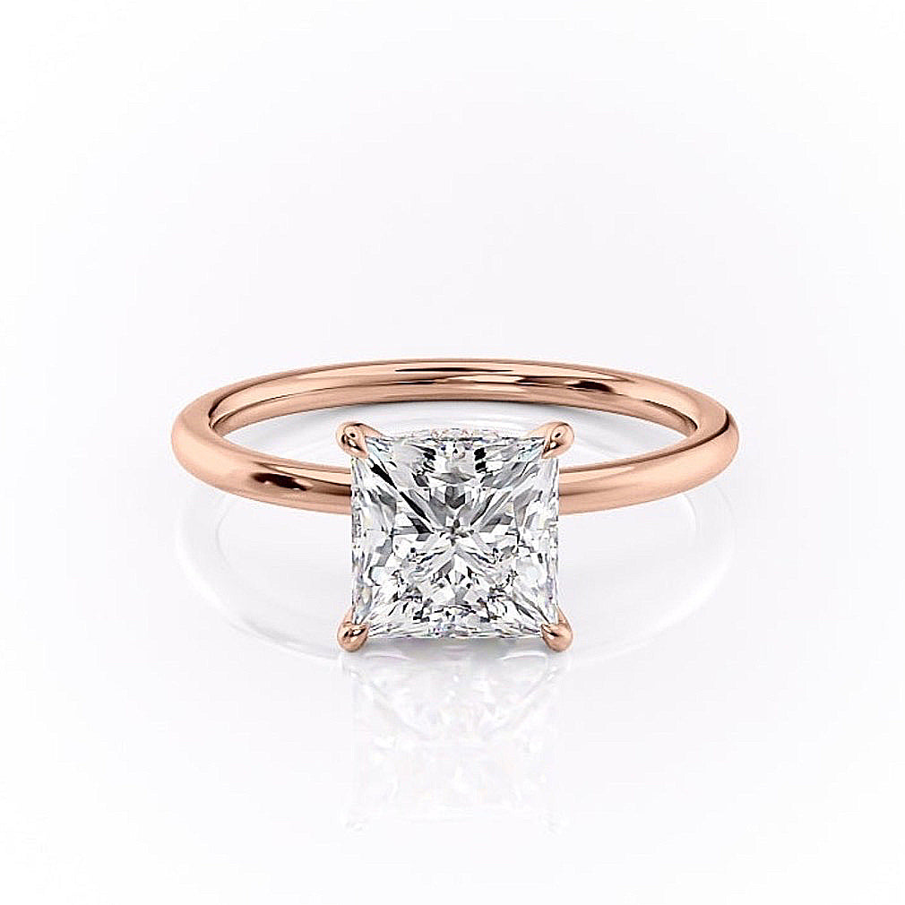 The Aria — Princess Lab Diamond Plain Band Secret Halo Engagement Ring II
