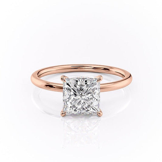 The Aria — Princess Lab Diamond Plain Band Secret Halo Engagement Ring II