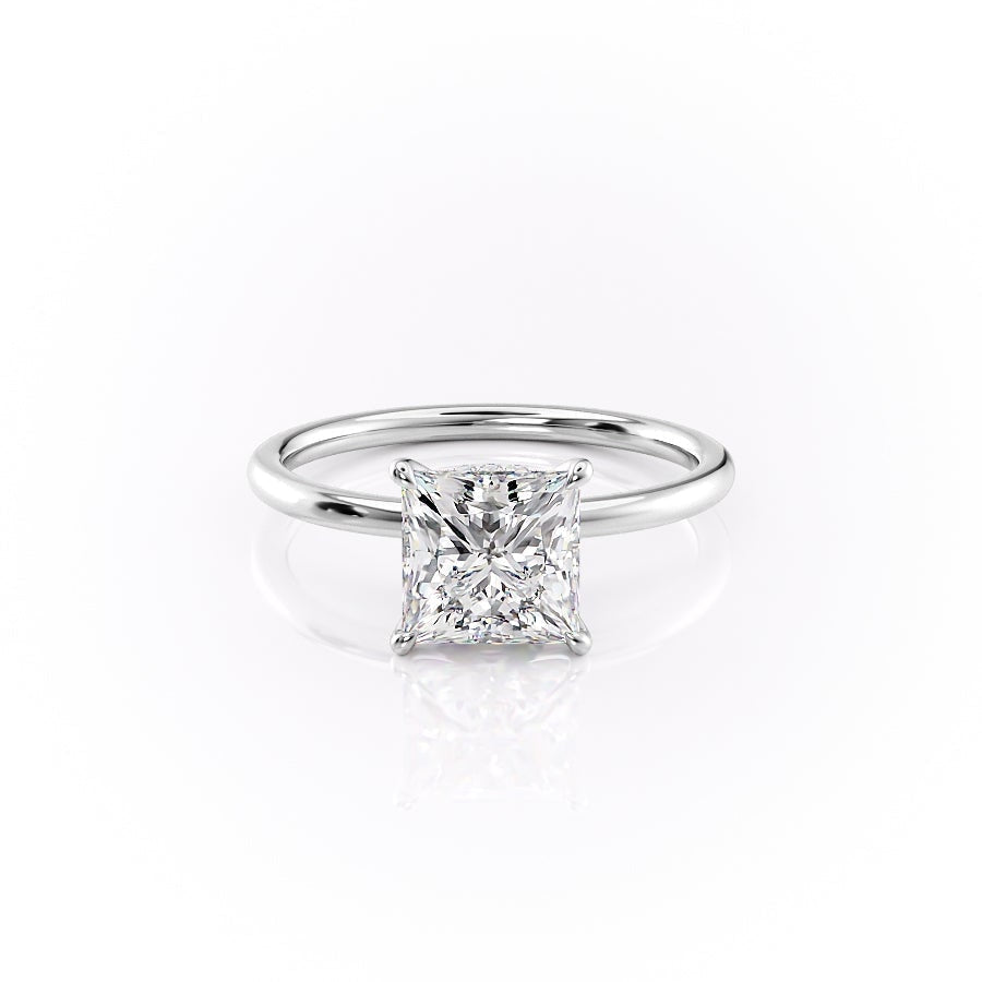 The Aria — Princess Lab Diamond Plain Band Secret Halo Engagement Ring II