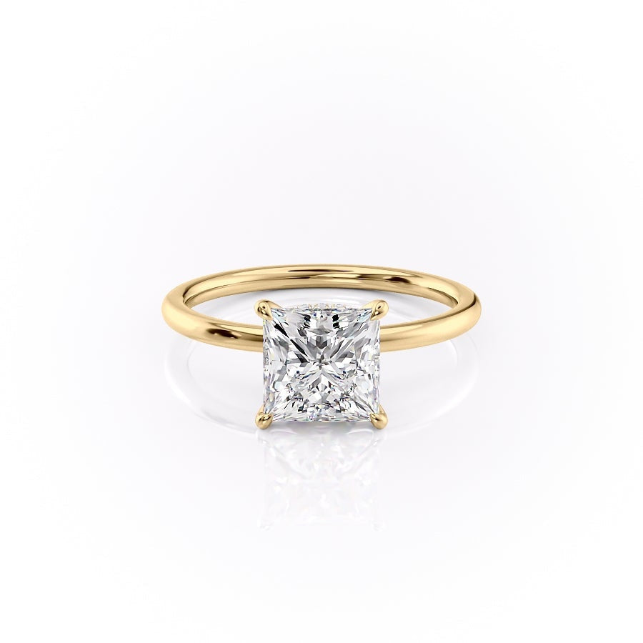 The Aria — Princess Lab Diamond Plain Band Secret Halo Engagement Ring II