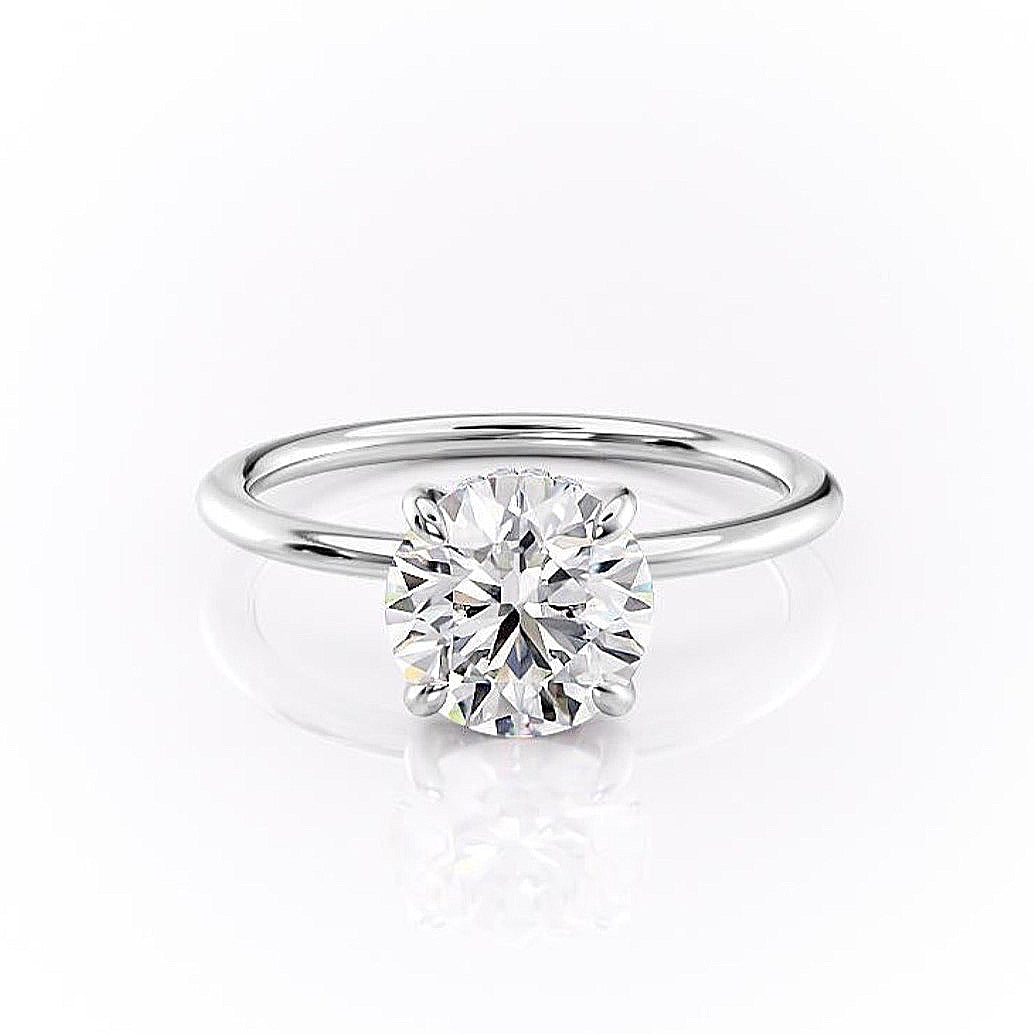 The Aria — Round Lab Diamond Plain Band Secret Halo Engagement Ring