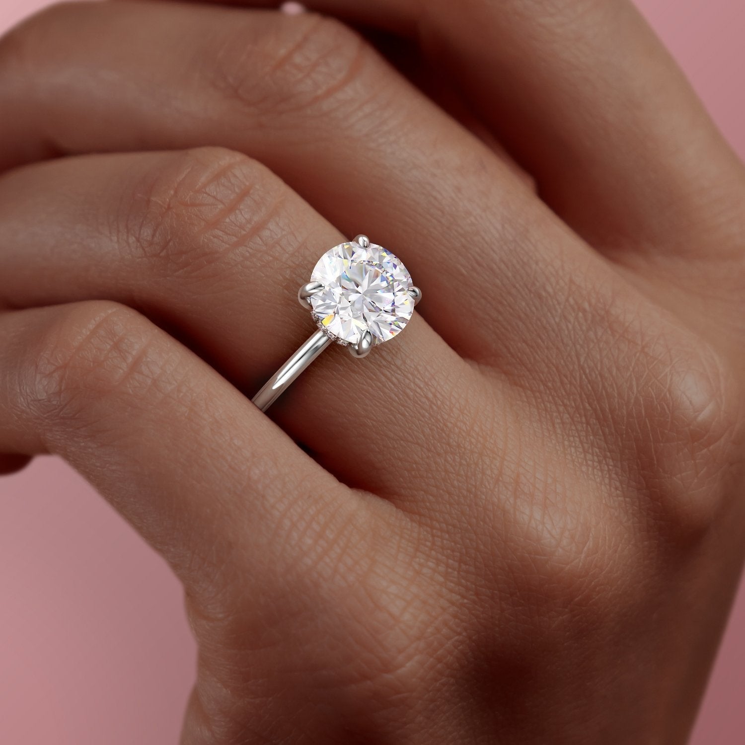The Aria — Round Lab Diamond Plain Band Secret Halo Engagement Ring