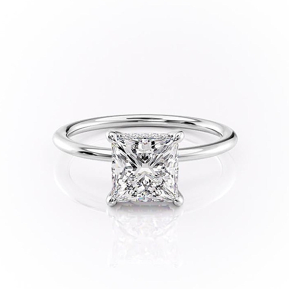 The Aria — Princess Lab Diamond Plain Band Secret Halo Engagement Ring
