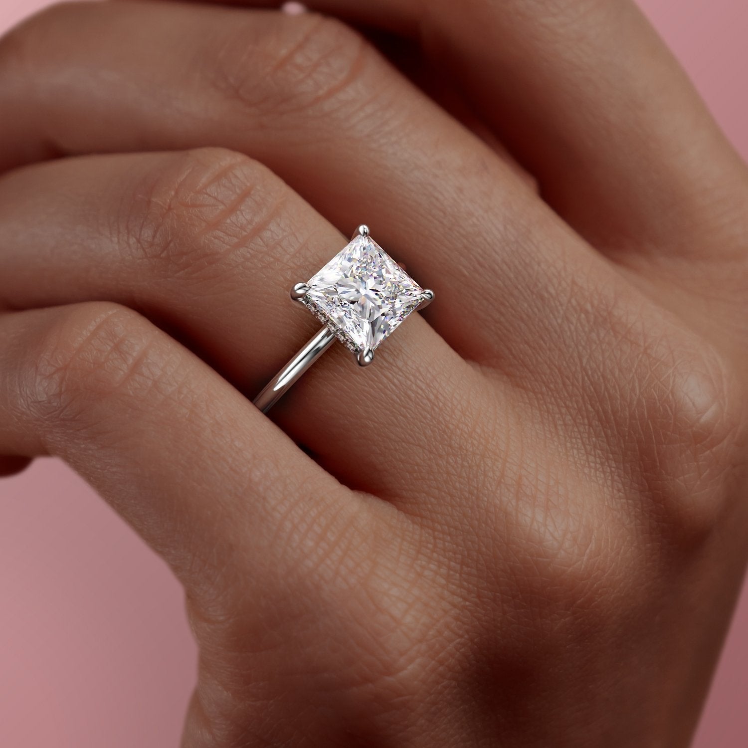 The Aria — Princess Lab Diamond Plain Band Secret Halo Engagement Ring