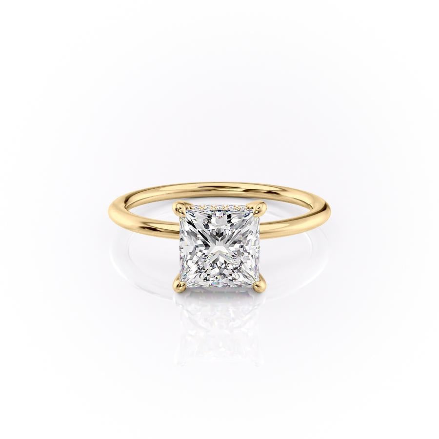 The Aria — Princess Lab Diamond Plain Band Secret Halo Engagement Ring