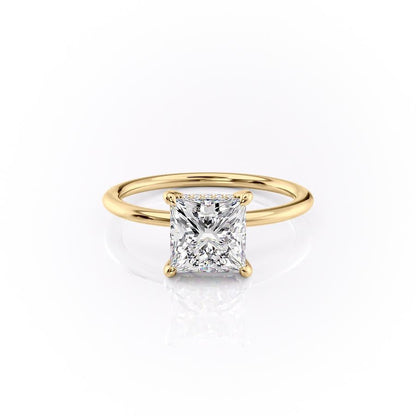 The Aria — Princess Lab Diamond Plain Band Secret Halo Engagement Ring