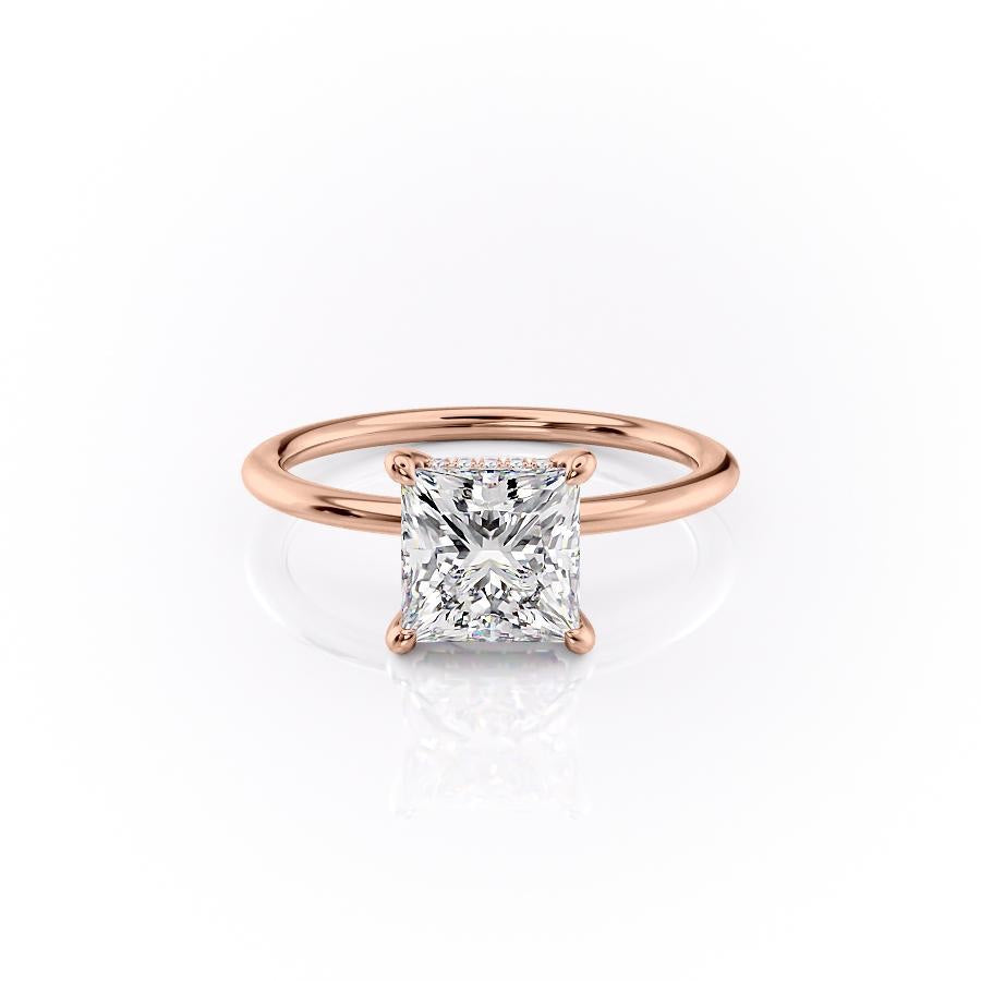 The Aria — Princess Lab Diamond Plain Band Secret Halo Engagement Ring