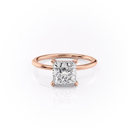The Aria — Princess Lab Diamond Plain Band Secret Halo Engagement Ring