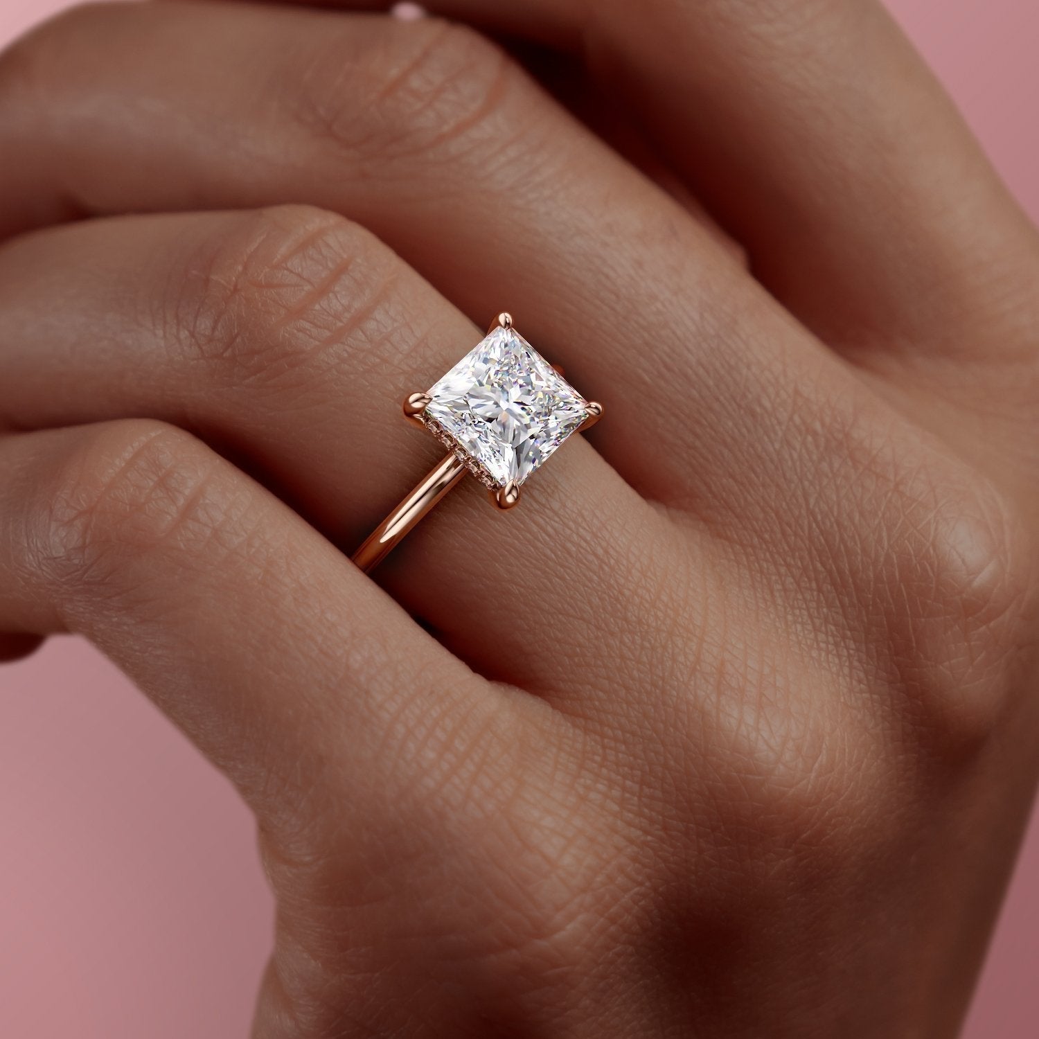 The Aria — Princess Lab Diamond Plain Band Secret Halo Engagement Ring