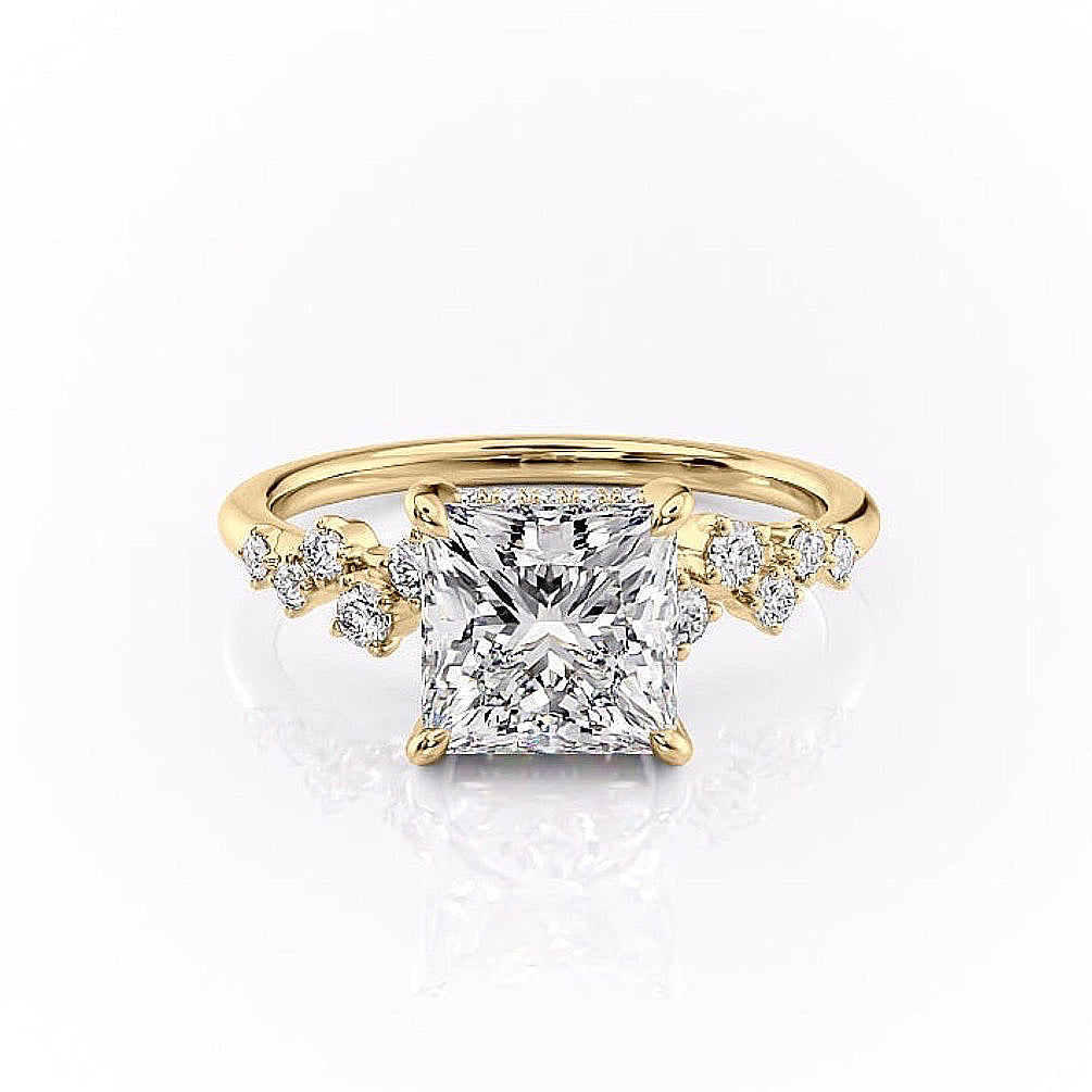 The Celeste — Princess Lab Diamond Pavé Shoulder Secret Halo Engagement Ring III