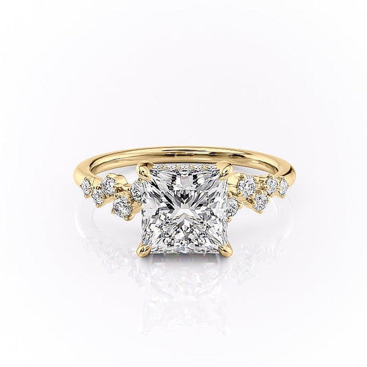 The Celeste — Princess Lab Diamond Pavé Shoulder Secret Halo Engagement Ring III