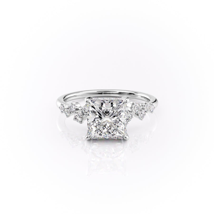 The Celeste — Princess Lab Diamond Pavé Shoulder Secret Halo Engagement Ring III