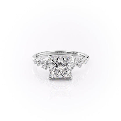 The Celeste — Princess Lab Diamond Pavé Shoulder Secret Halo Engagement Ring III