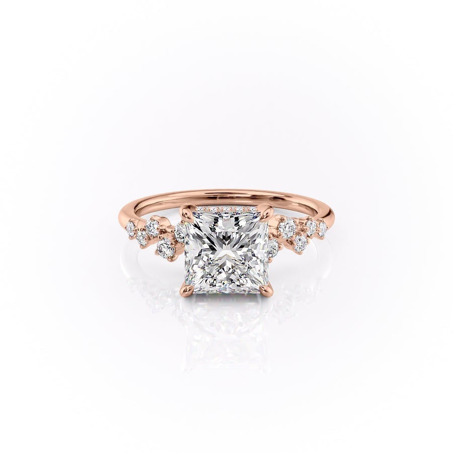 The Celeste — Princess Lab Diamond Pavé Shoulder Secret Halo Engagement Ring III