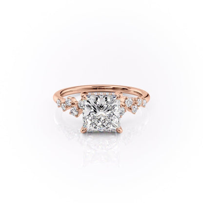 The Celeste — Princess Lab Diamond Pavé Shoulder Secret Halo Engagement Ring III