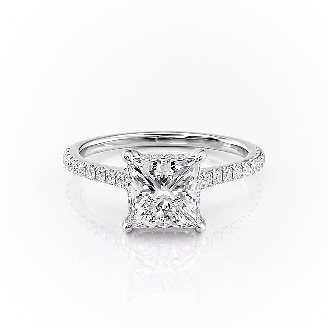 The Celeste — Princess Lab Diamond Pavé Shoulder Secret Halo Engagement Ring