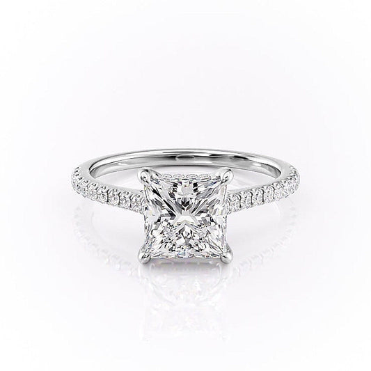 The Celeste — Princess Lab Diamond Pavé Shoulder Secret Halo Engagement Ring
