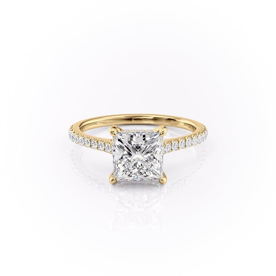 The Celeste — Princess Lab Diamond Pavé Shoulder Secret Halo Engagement Ring
