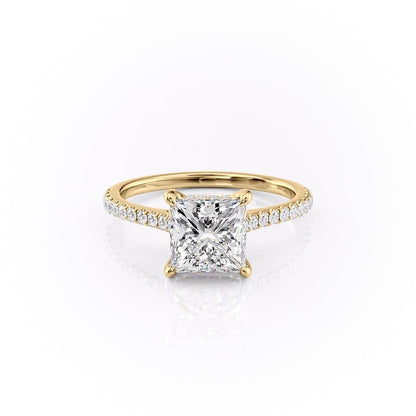 The Celeste — Princess Lab Diamond Pavé Shoulder Secret Halo Engagement Ring