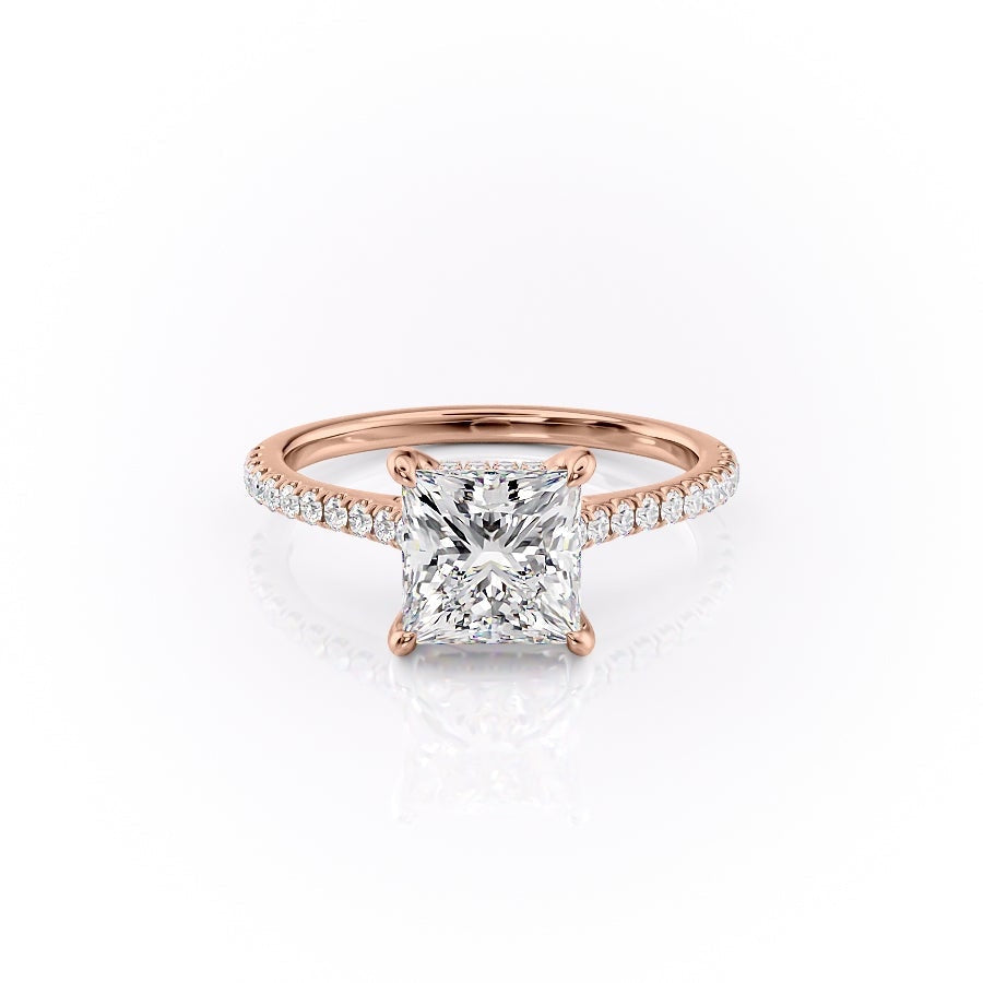 The Celeste — Princess Lab Diamond Pavé Shoulder Secret Halo Engagement Ring